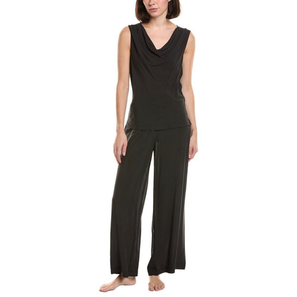 Natori Womens  2Pc Sleek Cowl Silk-Blend Pajama Set, Black